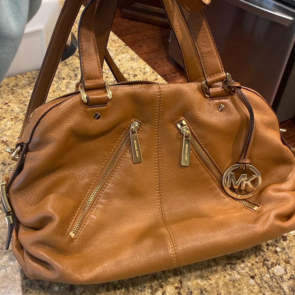 Michael Kors light brown soft leather purse with attachable long strap